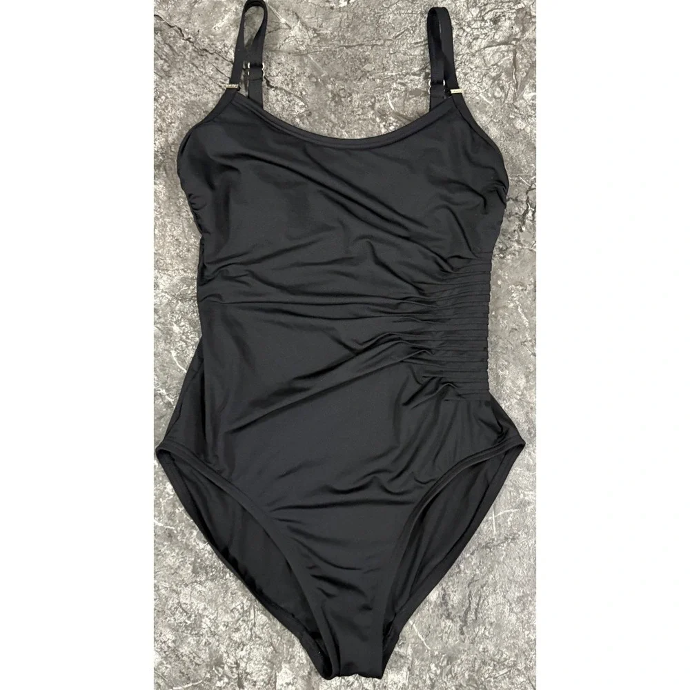 Calvin Klein One Piece Swimsuit Size 14 Bronze Side Pleats Full Coverage - Picture 1 of 12